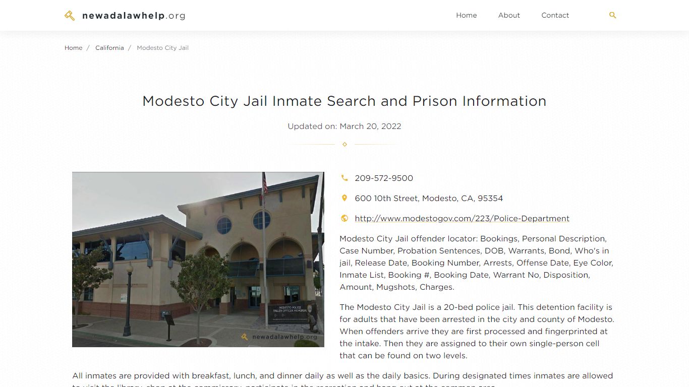 Modesto City Jail Inmate Search, Visitation, Phone no ...