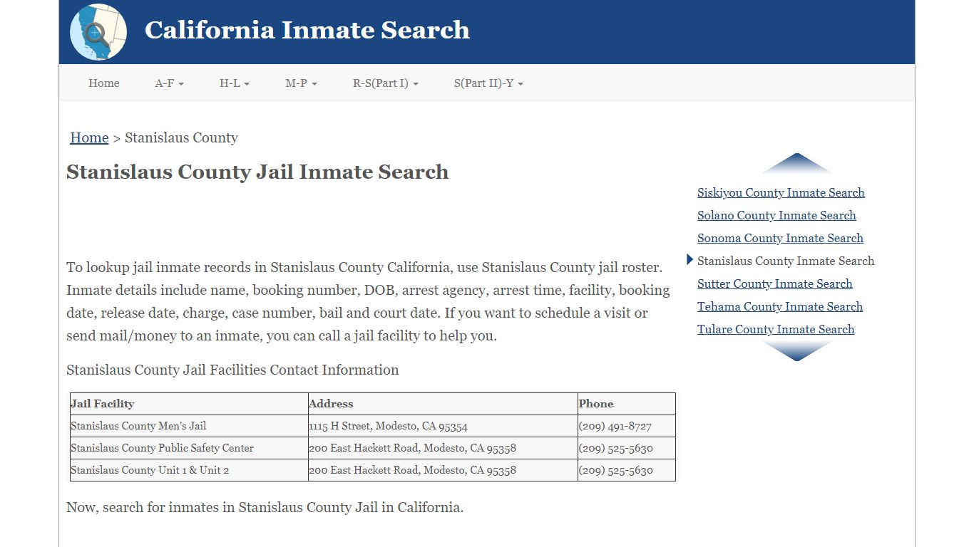 Stanislaus County Jail Inmate Search