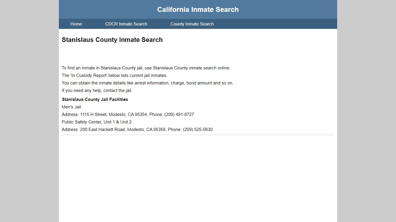 Stanislaus County Inmate Search